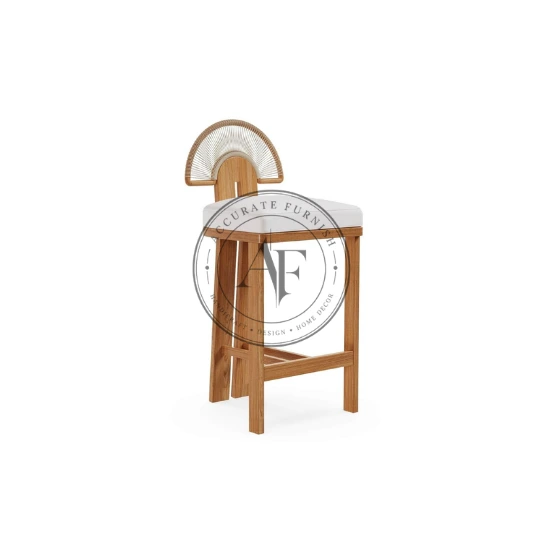 Luxury Rope Back Outdoor Bar Stool with Solid Teak Wood Frame
