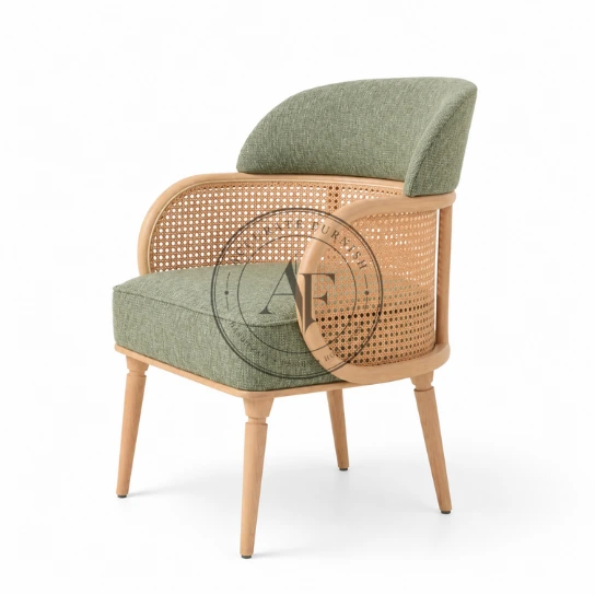 Luxury Cane Accent Armchair with Upholstered Cushion Seating