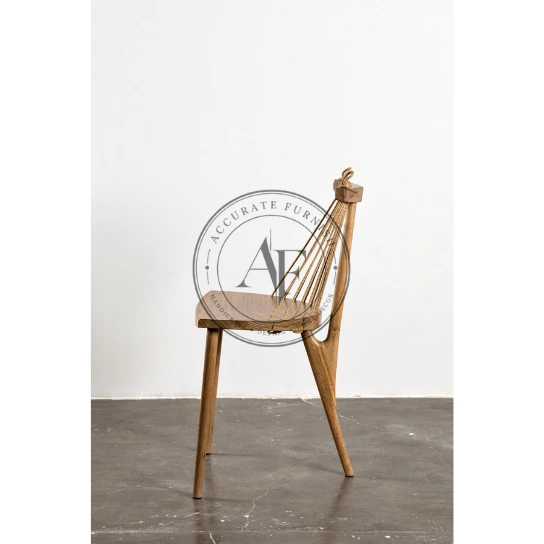 Handcrafted Rope Back Wooden Dining Chair with Solid Wood Frame