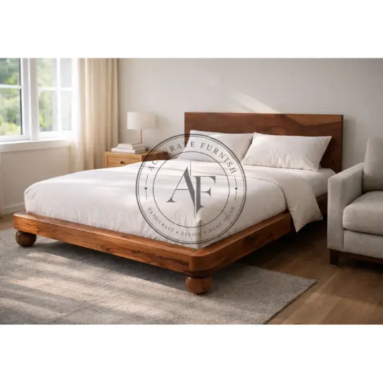 Modern Solid Wood Platform Bed with Rounded Ball Feet