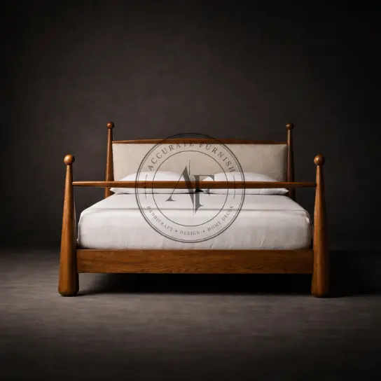 Mid-Century Modern Solid Wood Bed with Tapered Posts