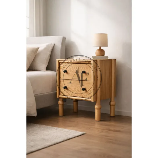 Scandinavian Solid Wood Bedside Table with Two Drawers