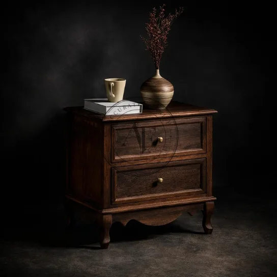 68 Traditional Solid Wood Bedside Table with Two Storage Drawers